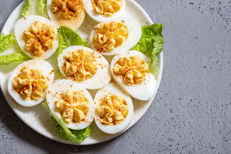 Deviled egg with relish and lettuce