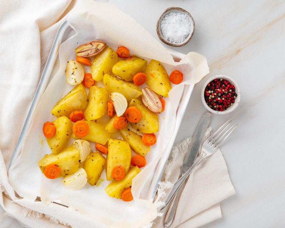 Easy roasted potatoes and carrots
