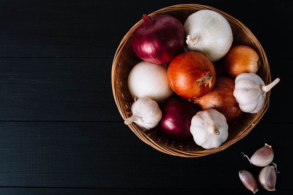Garlic and onions basket