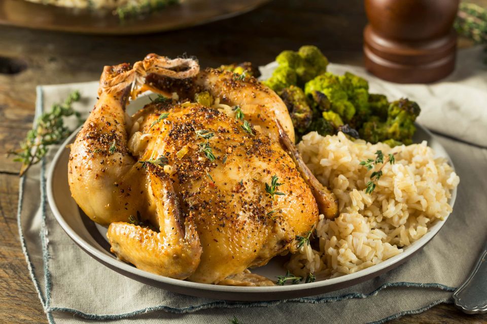 Herby baked Cornish hen