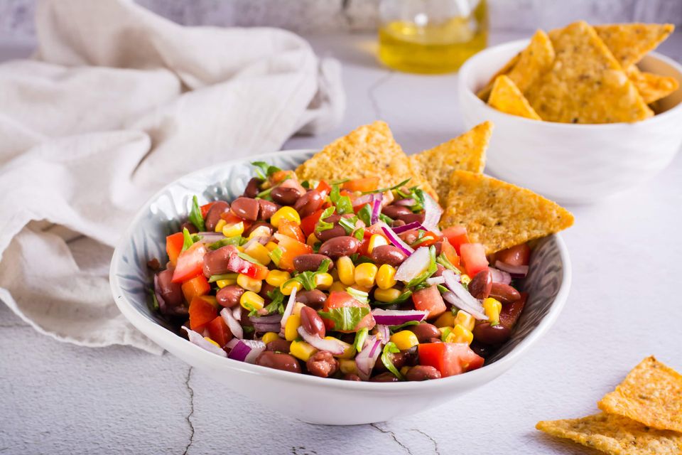 Cowboy caviar in a bowl with tortilla chips