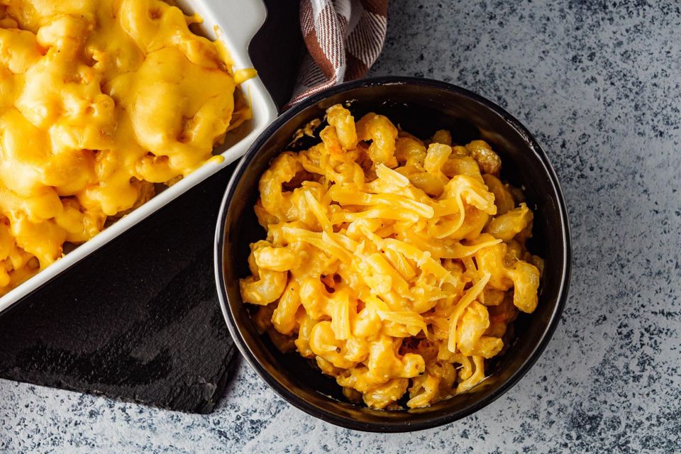 Creamy cheddar mac and cheese in a bowl