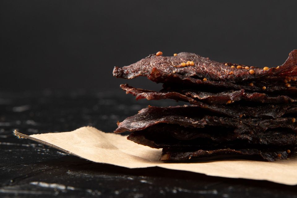 Thin stripes of ground deer jerky