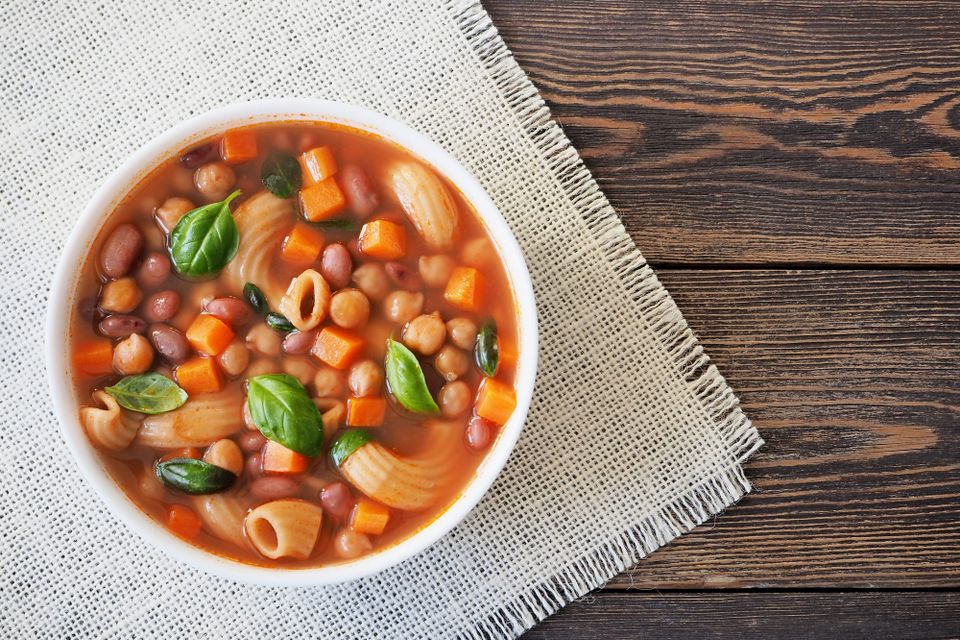 Bowl of pasta and bean soup