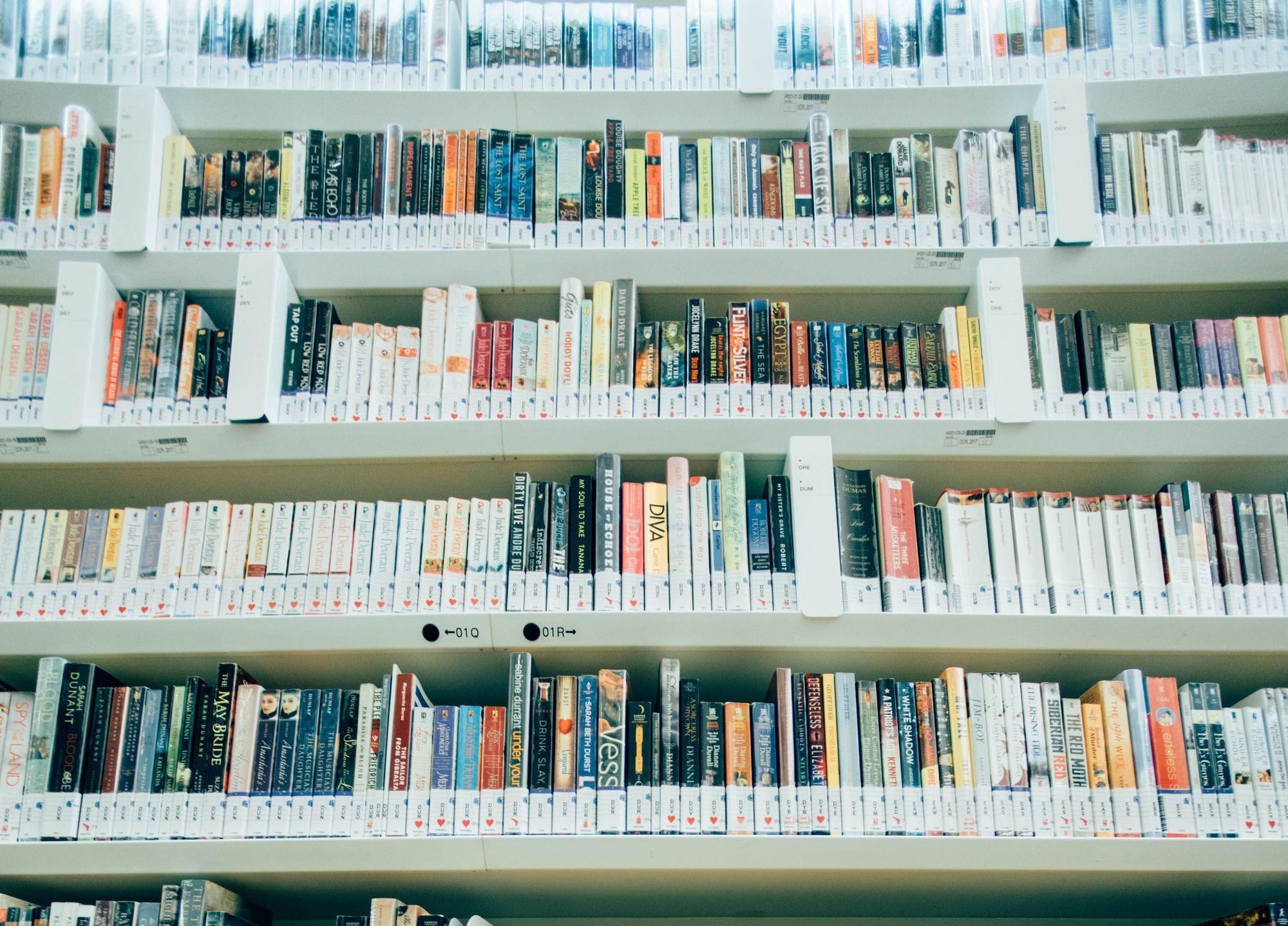 Floor-to-ceiling bookcases that stretch off the sides of the photo, all presented with the spines outward.