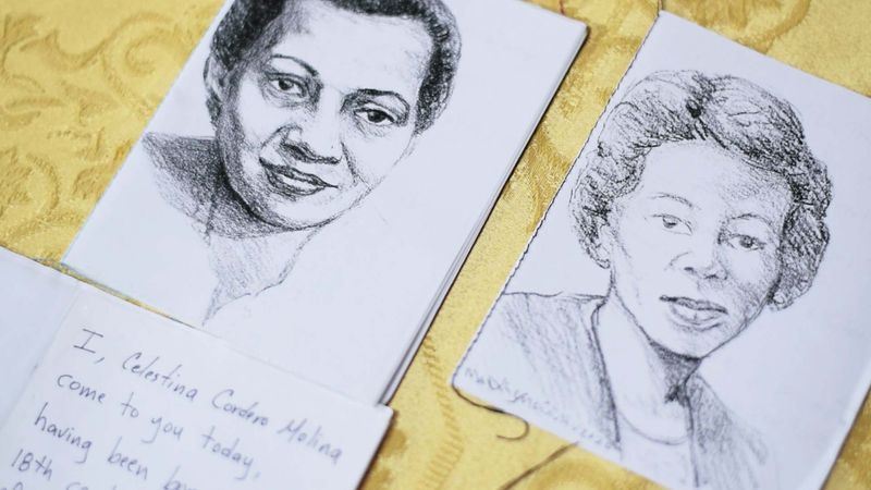 Retratos dibujados por Martín García Rivera para los libros biográficos que acompañan las muñecas de Teresa Meléndez