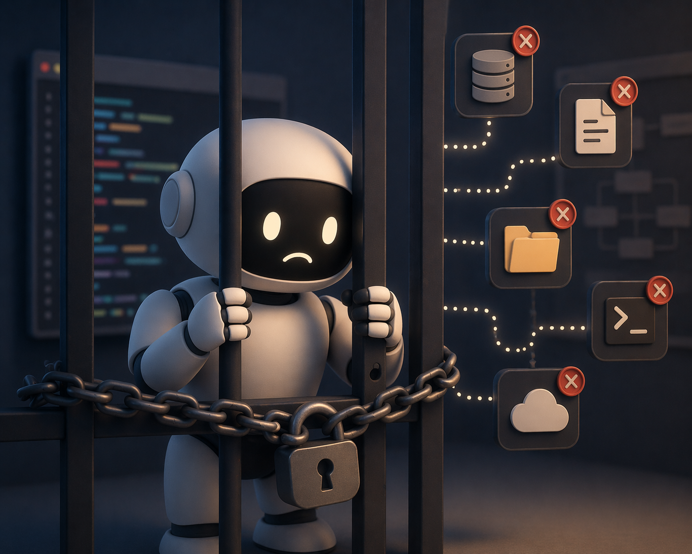 Un robot derrière des barreaux de prison 