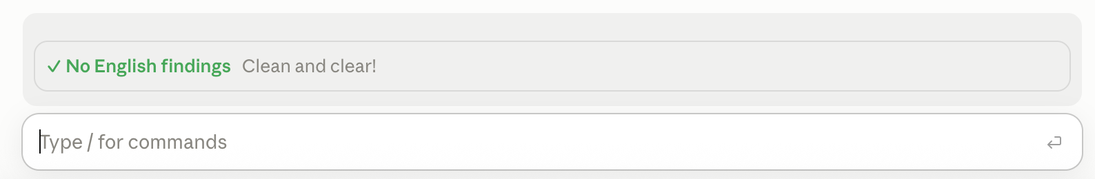 La carte ✓ No English findings, quand le message est sans faute