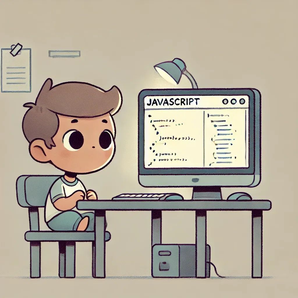 Image générer par DALL-E d'un enfant qui découvre le JavaScript