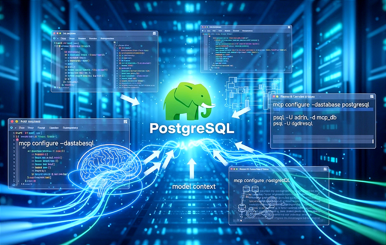 Logo de postgresql avec des appels vers le MCP