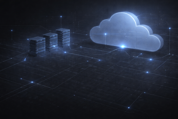 Cloud computing infrastructure visualization with servers and network grid