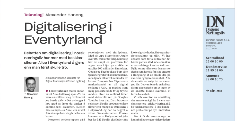 Innlegg i DN: Digitalisering i eventyrland