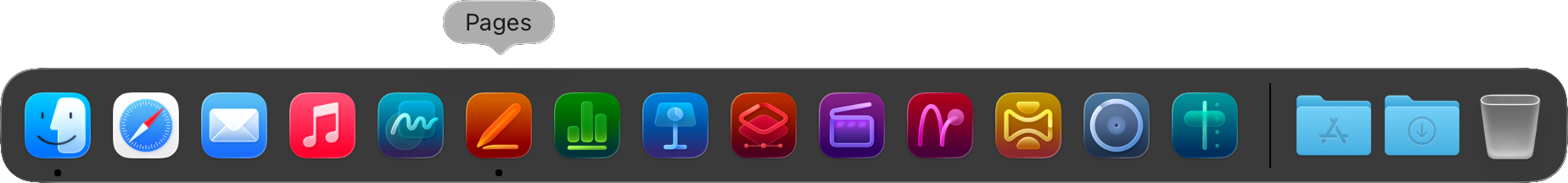 The Dock and active applications shown with a black dot.