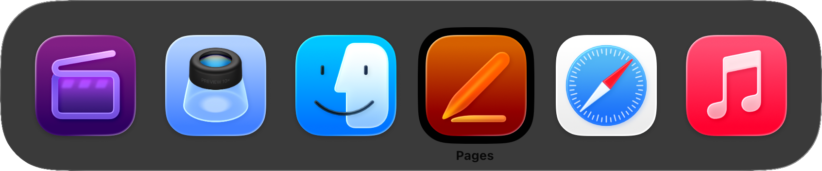 The Application Switcher menu showing the Mail application selected.