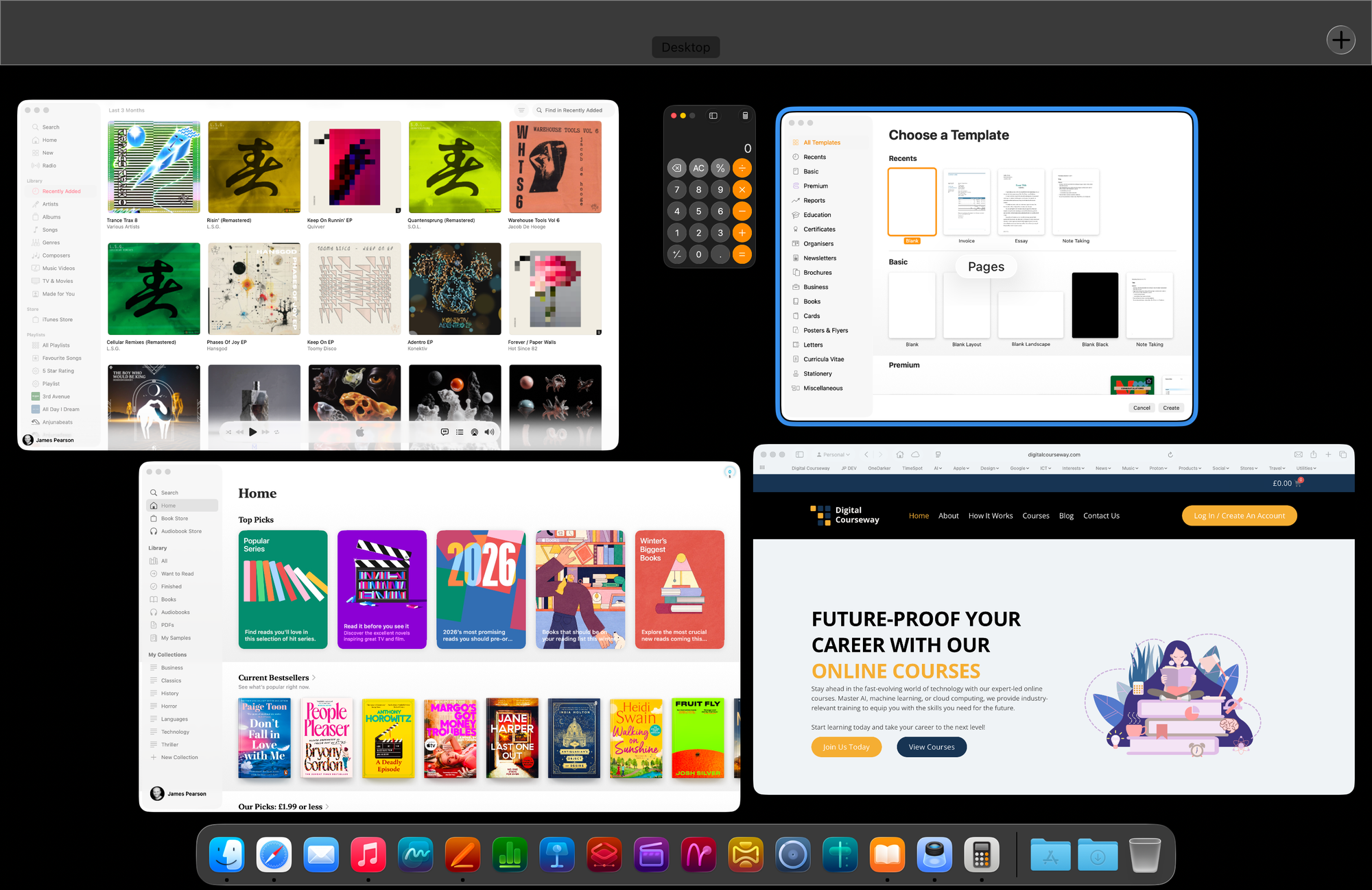 The Mission Control feature showing an overview of all active application windows.