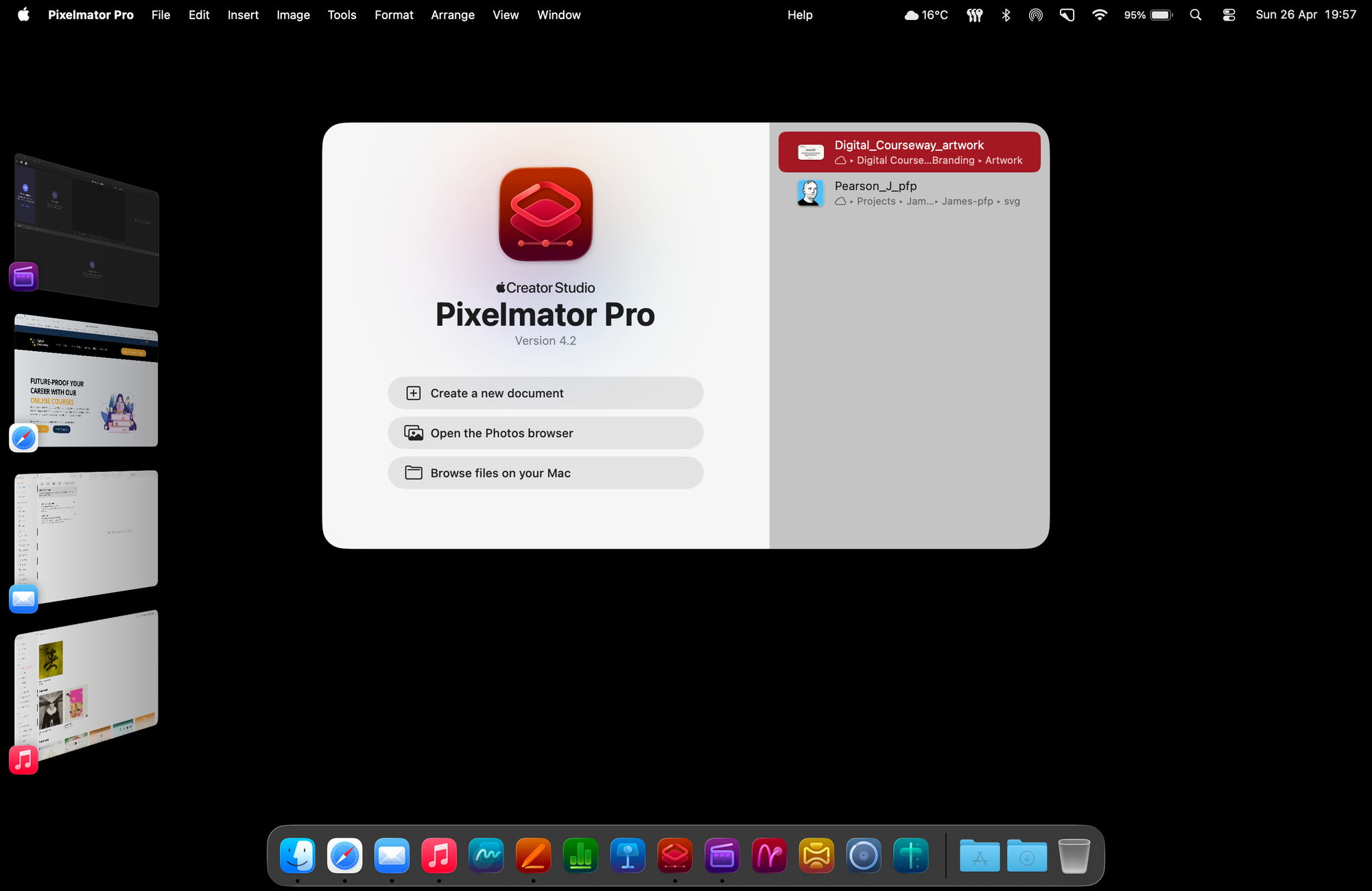 The view of the screen once Stage Manager is active showing open applications on the left-hand side whilst the application currently being used is displayed on screen.