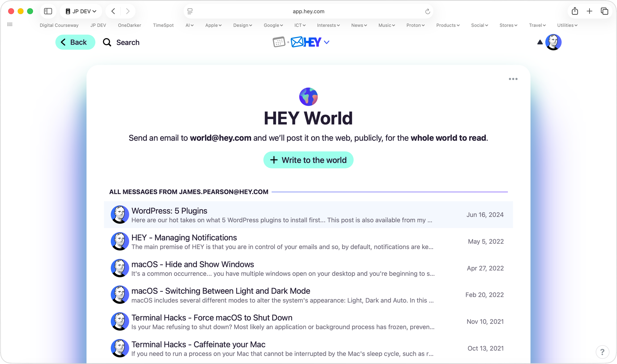 The HEY World option located on the HEY menu.