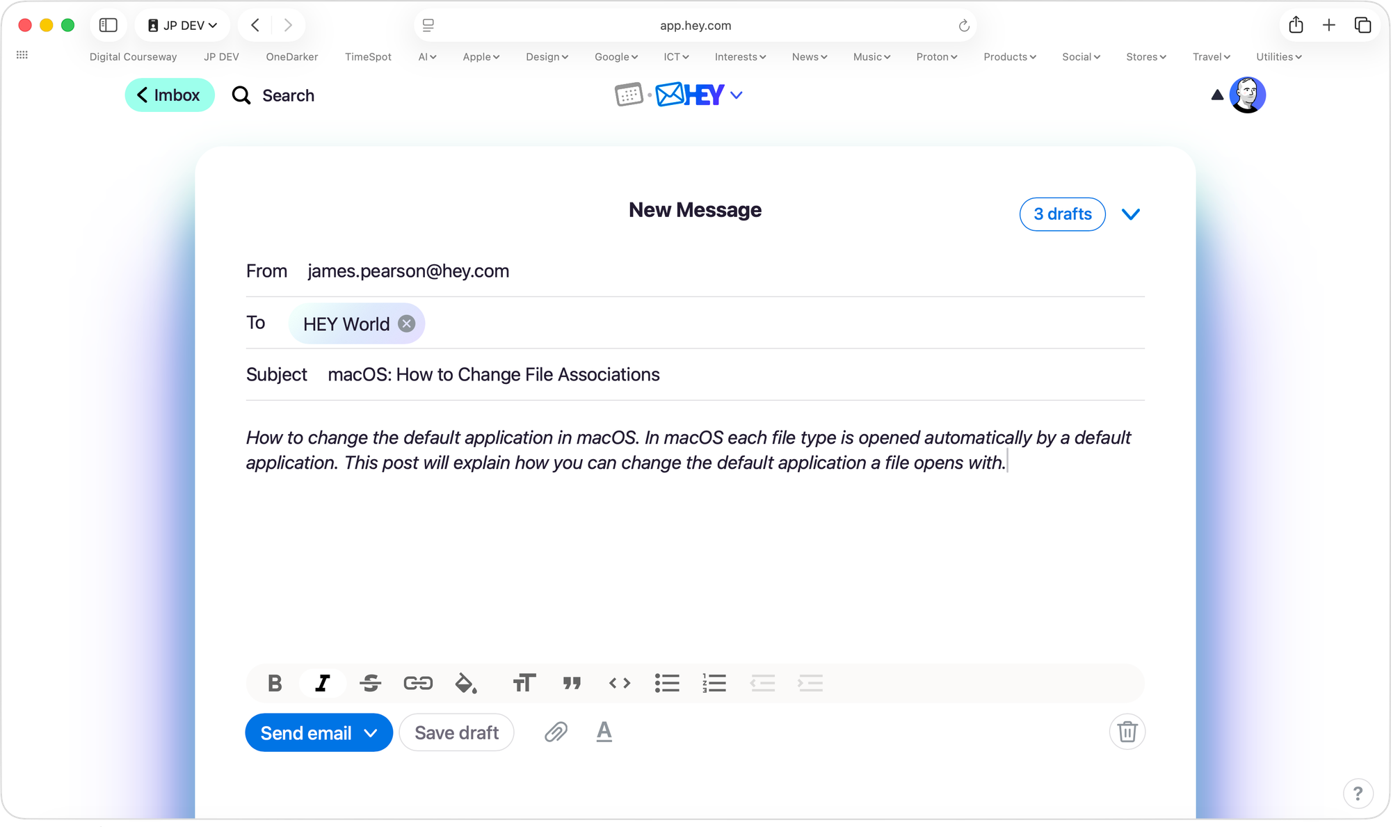 Composing a new post with the formatting toolbar visible.