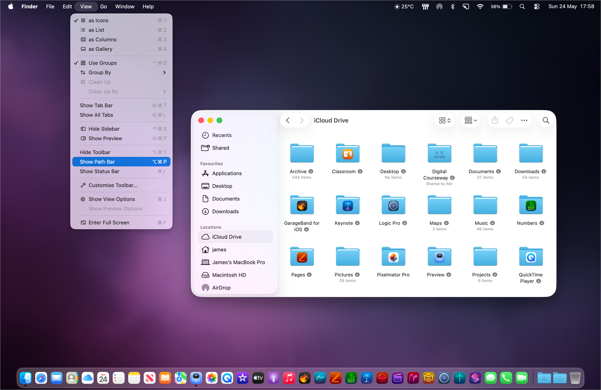 Activating the Path Bar option in the Finder.