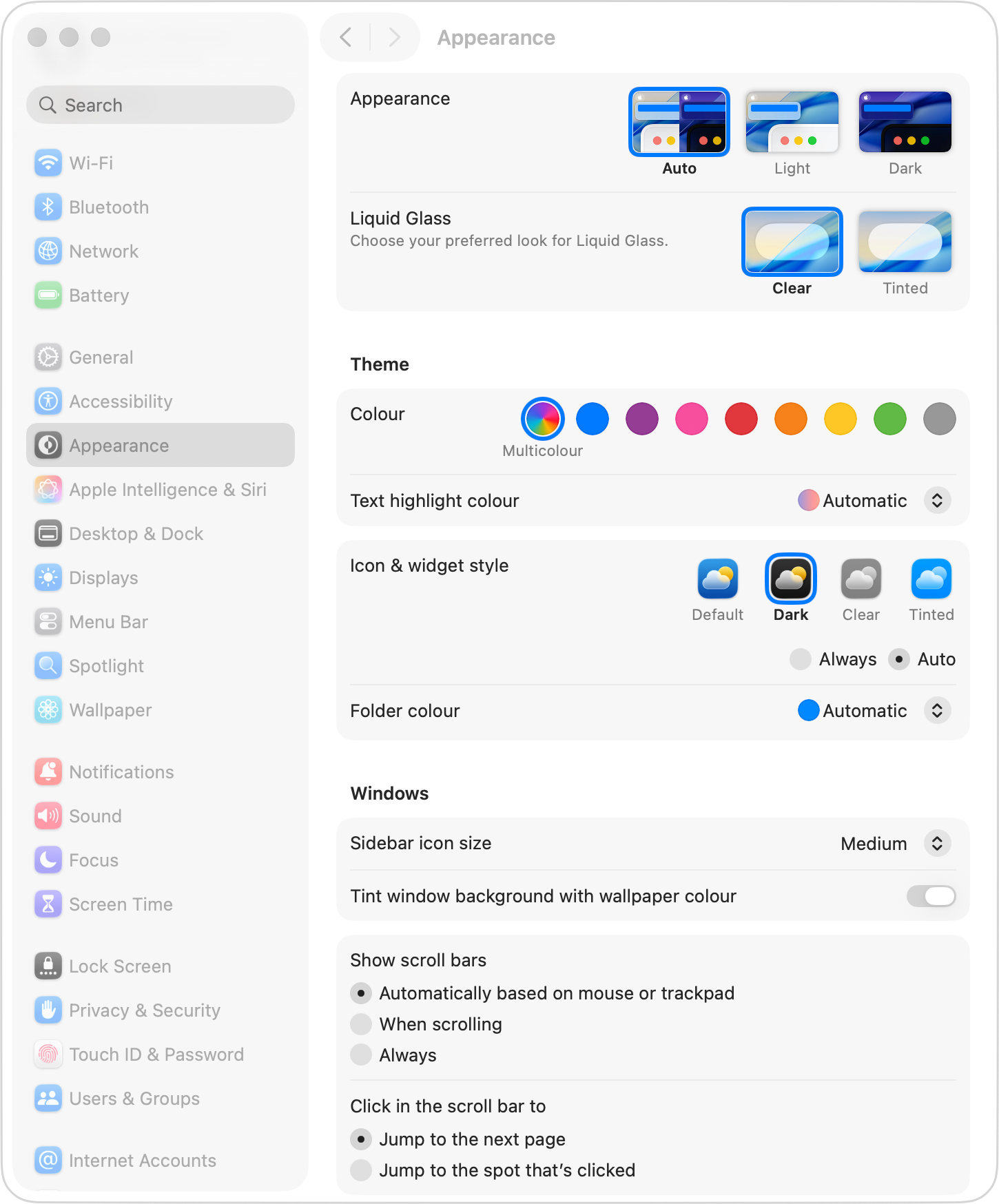 The&nbsp;Appearance&nbsp;options accessible from&nbsp;System Settings&nbsp;>&nbsp;Appearance.