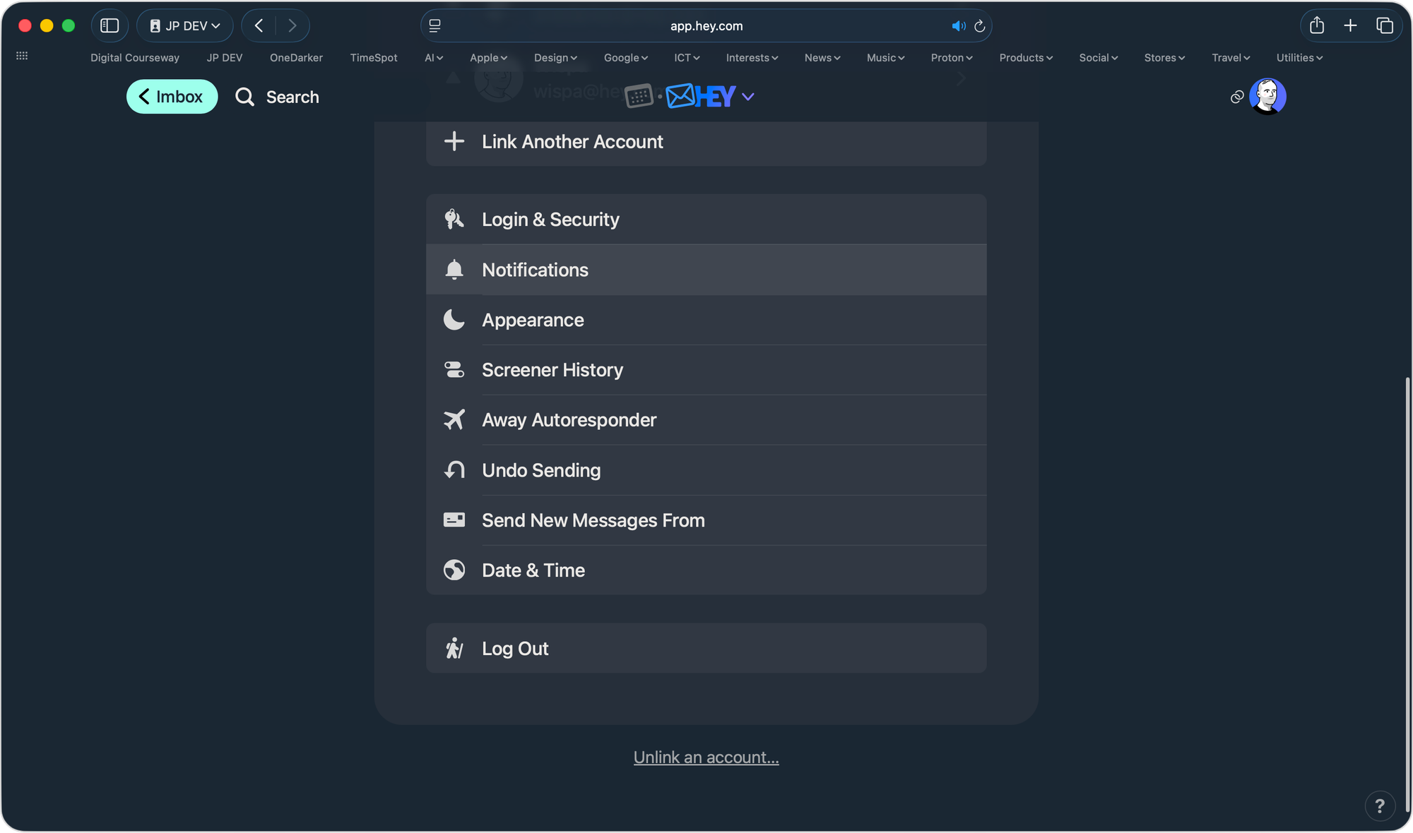 The Notifications option in the Accounts & Settings menu.