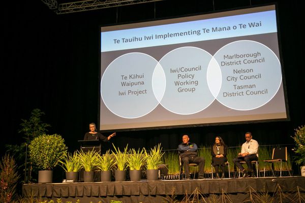 Te Rūnanga o Ngāti Rārua kaimahi on stage.