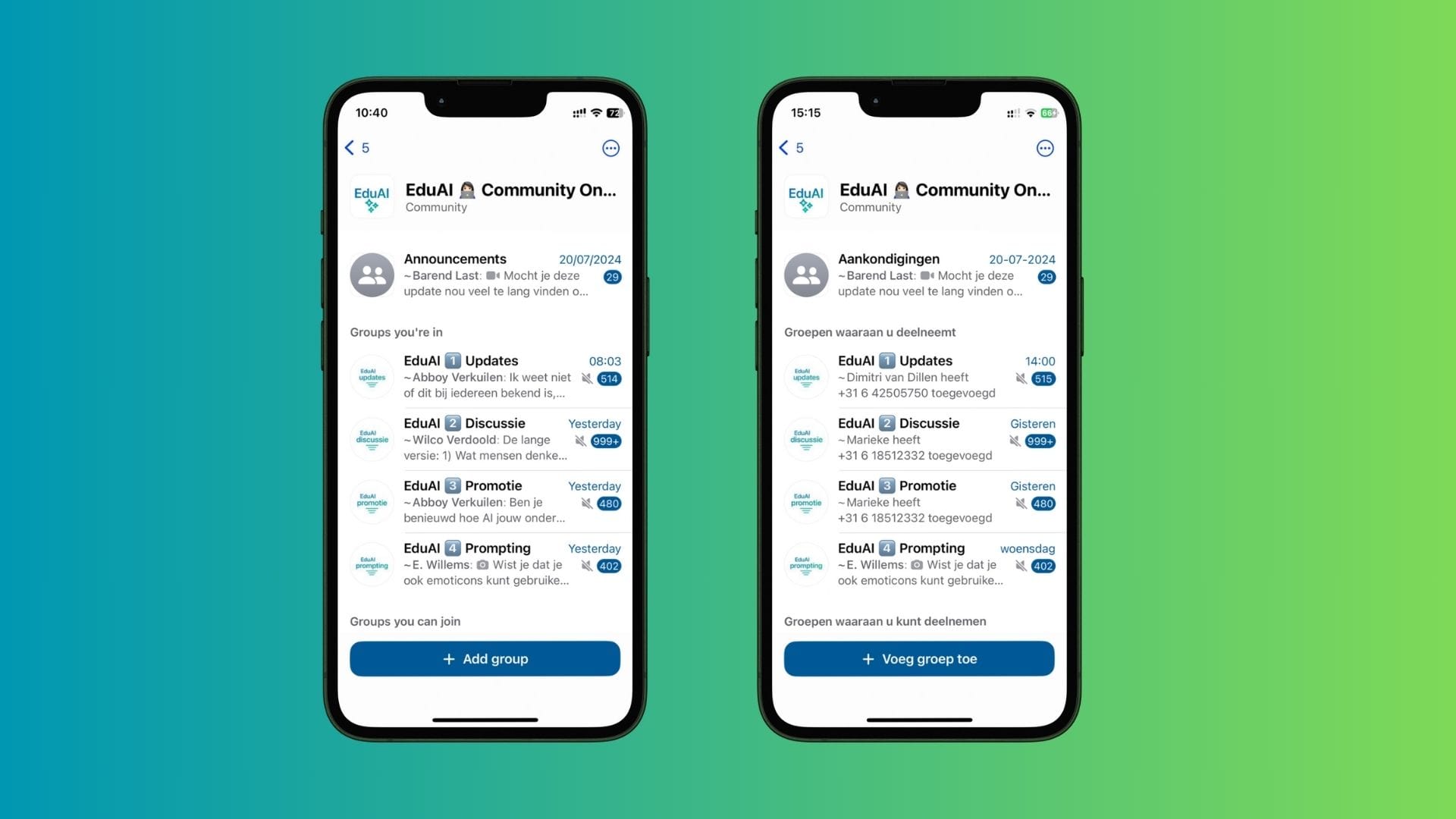 Een WhatsApp Community in het Engels en het Nederlands