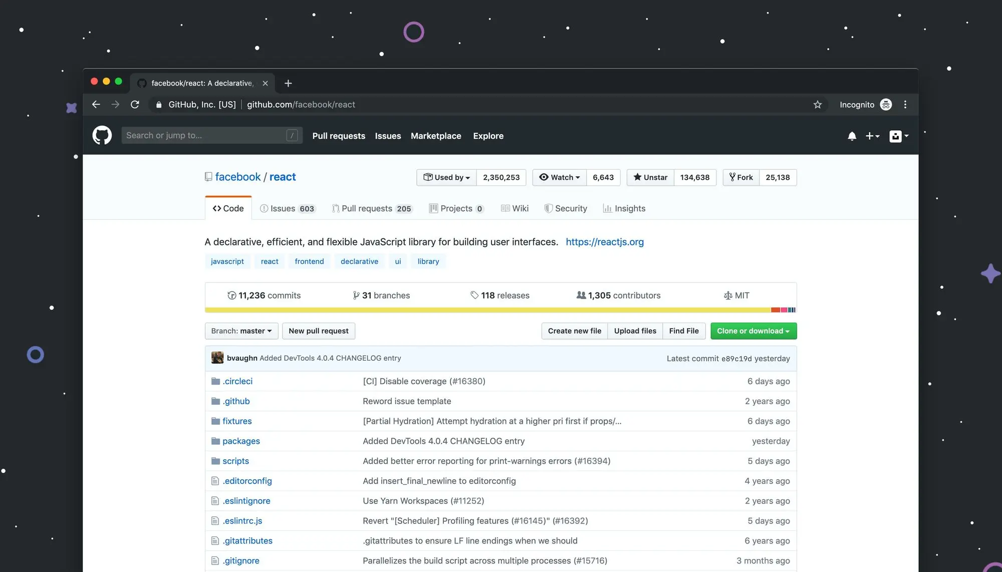 Screenshot of GitHub