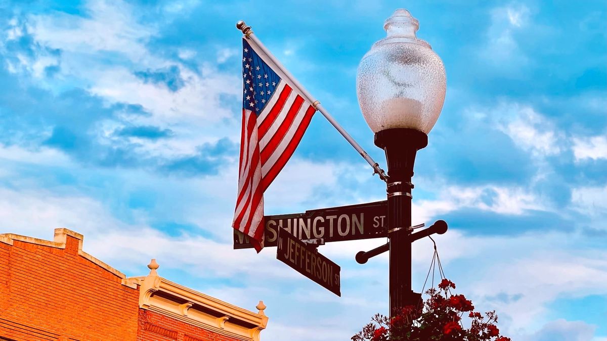 A photograph of the intersection of Washington and Jefferson streets in downtown Huntington, Indiana, by Scott P. Richert.