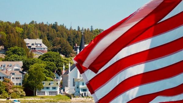 A photograph of Saint Anne’s Catholic Church on Mackinac Island, Michigan by Scott P. Richert.
