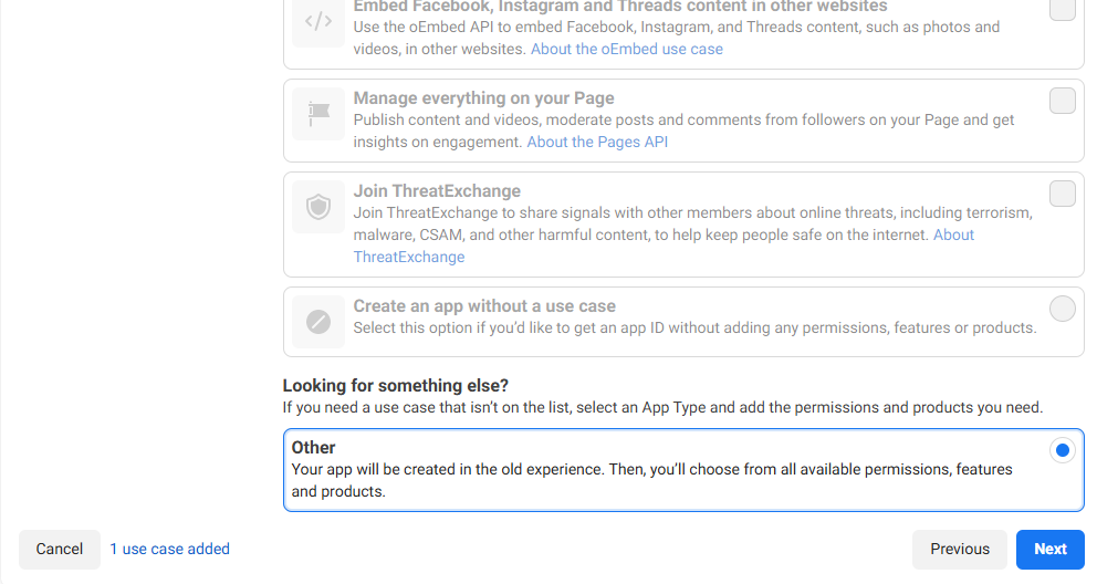 Bypassing the use case declaration by clicking "Other".
