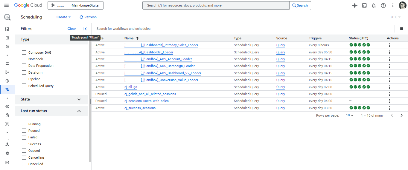 New Scheduling tab in BigQuery.