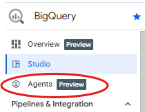 New Agents tab in the BigQuery menu