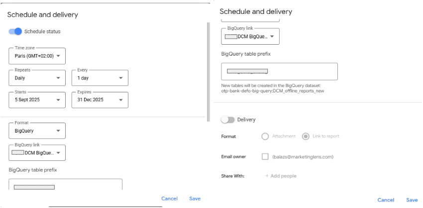 Scheduling the Instant Report. 