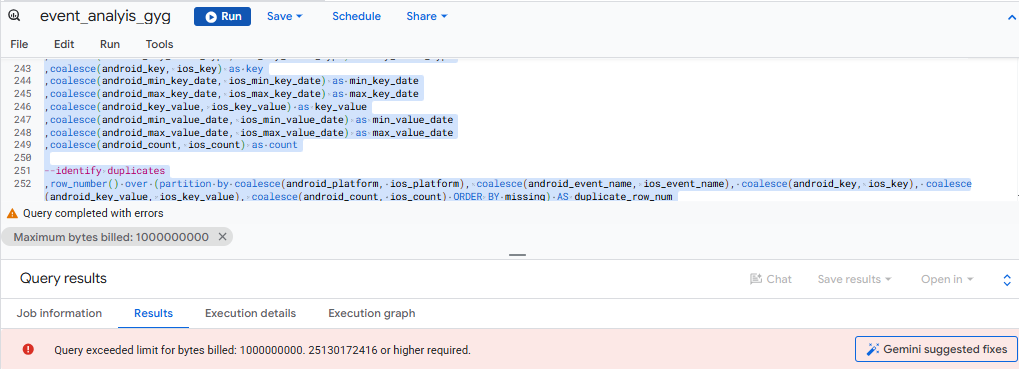 Error when queried bytes exceeds personal limits configured in BigQuery Studio Settings