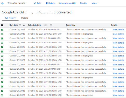 Backfilling Data Transfers using the Cloud Shell