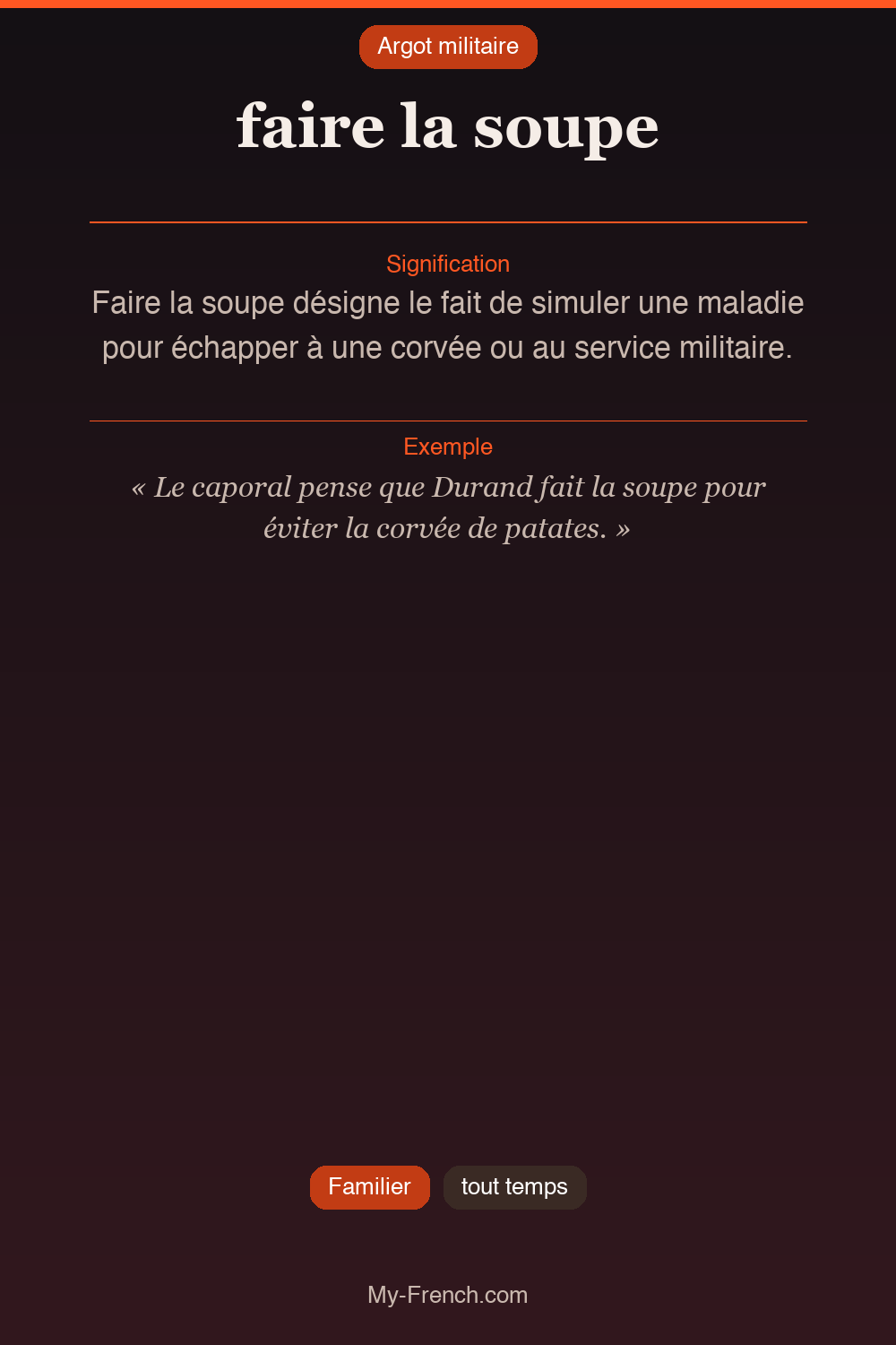 Argot français : faire la soupe