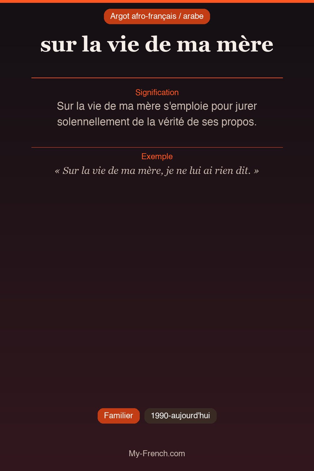 Argot français : sur la vie de ma mère