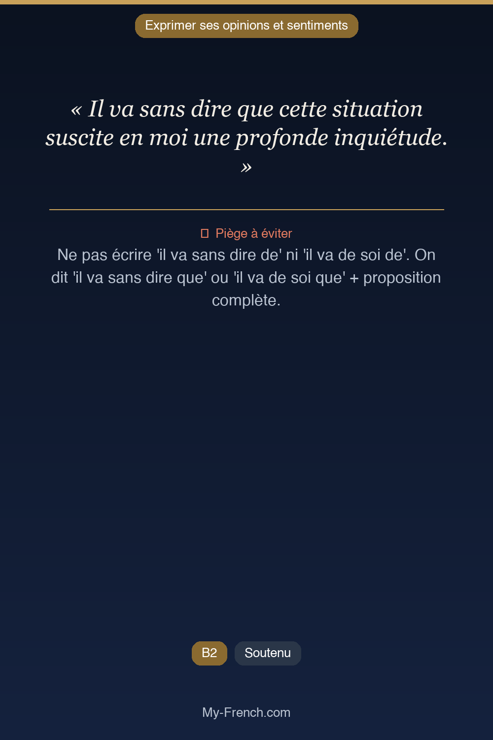 Phrase de français professionnel : Il va sans dire que cette situation suscite en moi une profonde inquiétude.
