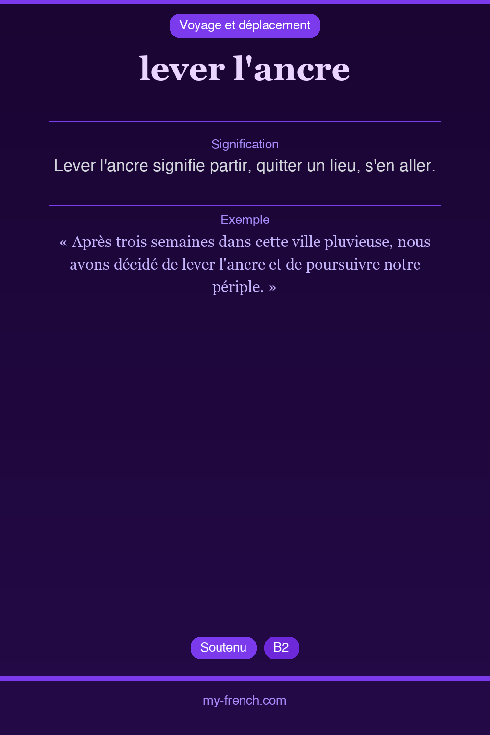 Expression idiomatique : lever l'ancre