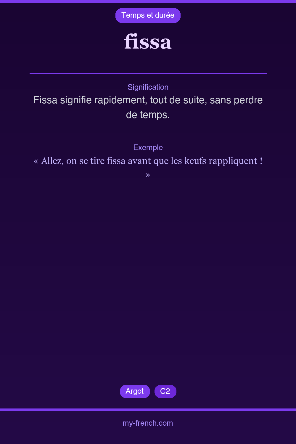 Expression idiomatique : fissa