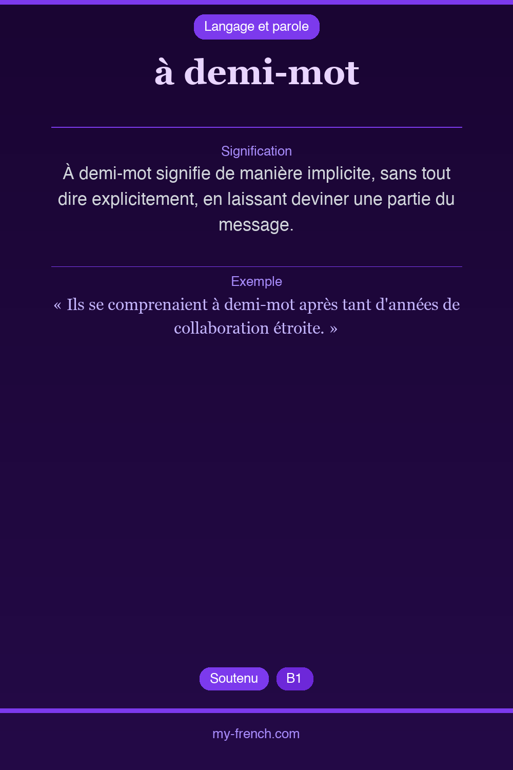 Expression idiomatique : à demi-mot