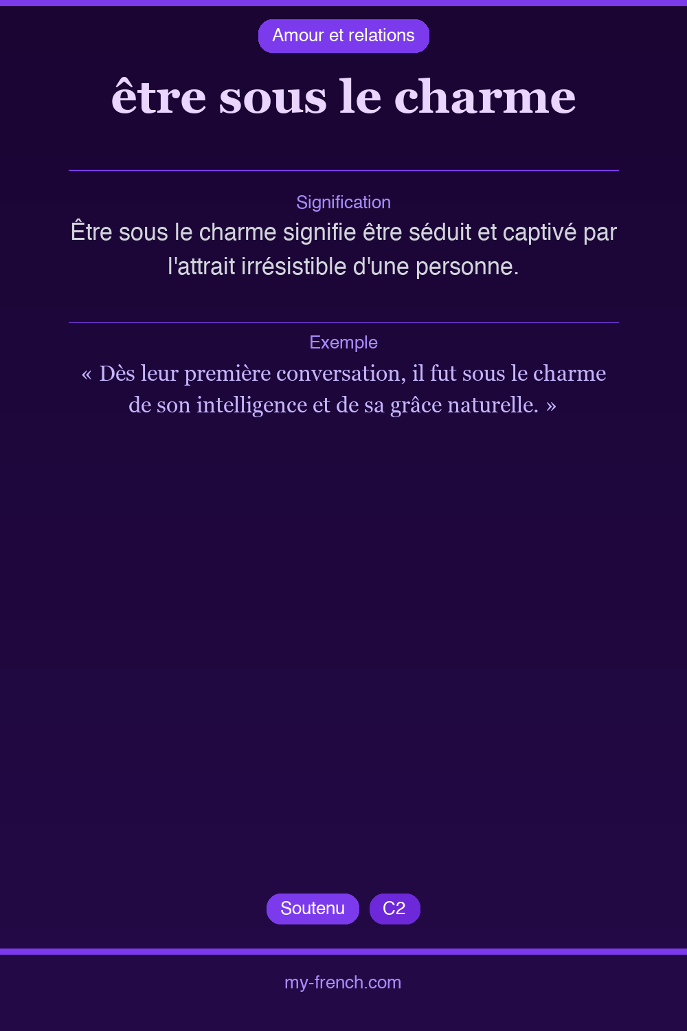 Expression idiomatique : être sous le charme