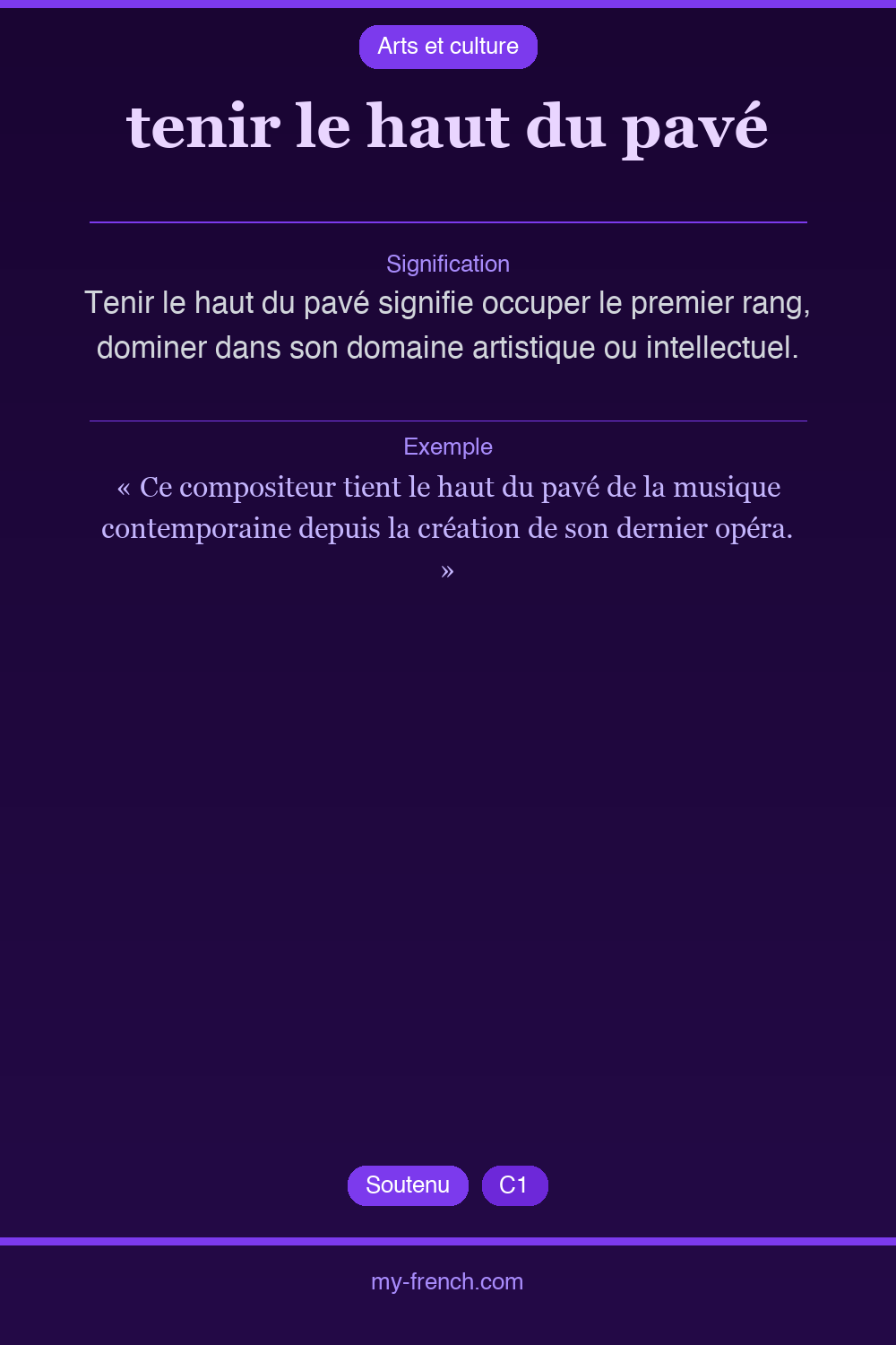 Expression idiomatique : tenir le haut du pavé