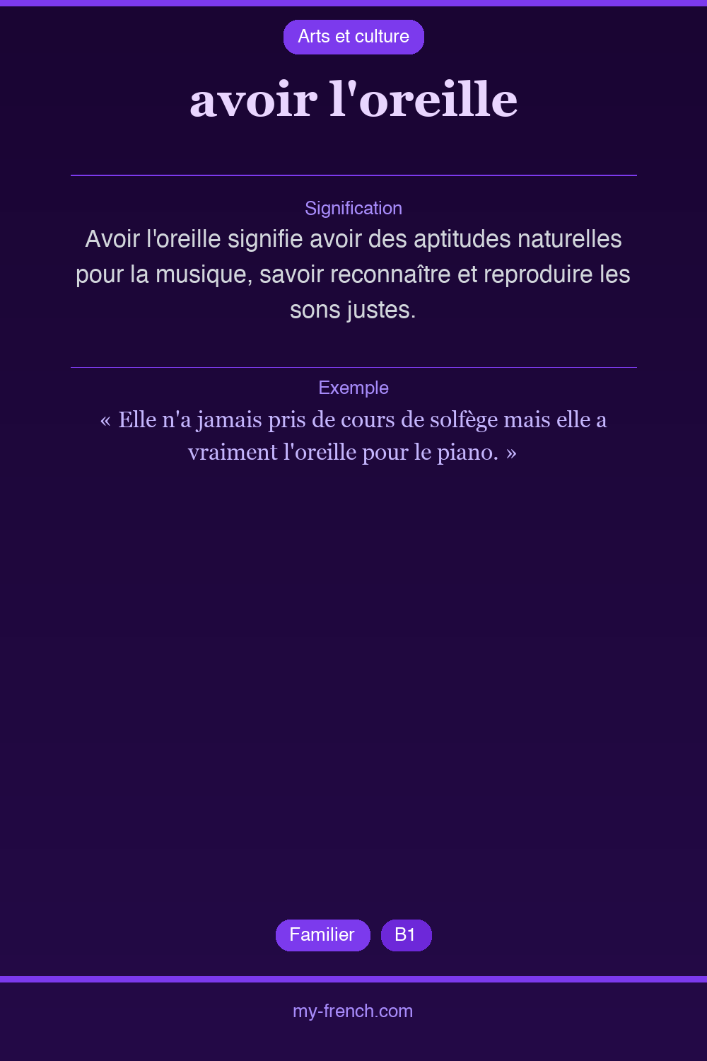 Expression idiomatique : avoir l'oreille