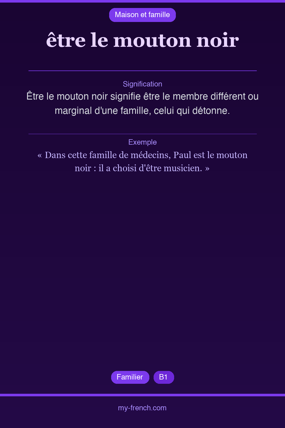 Expression idiomatique : être le mouton noir