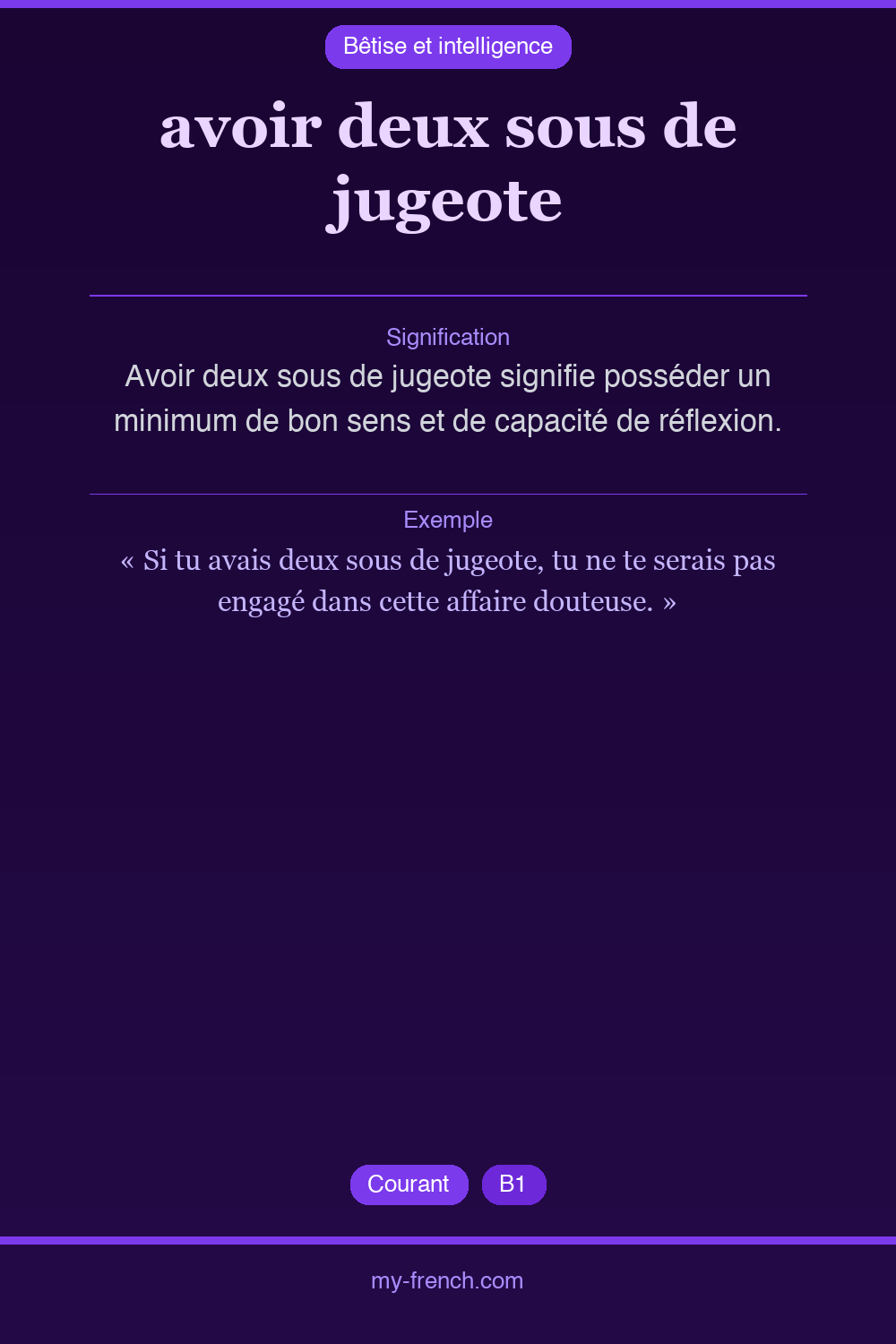 Expression idiomatique : avoir deux sous de jugeote
