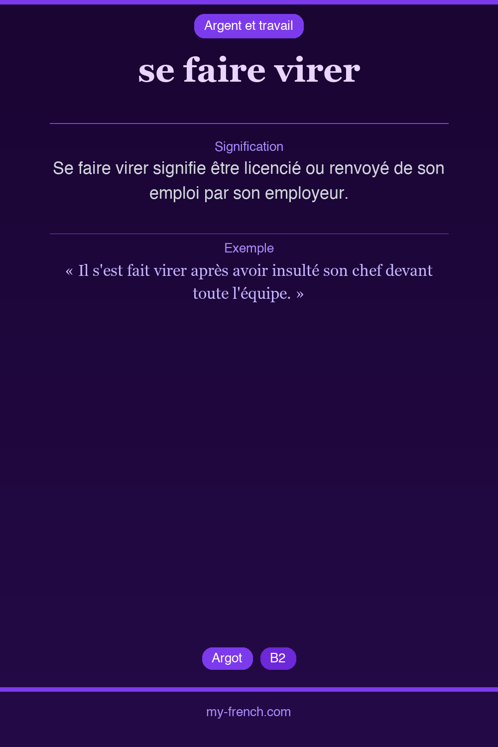 Expression idiomatique : se faire virer