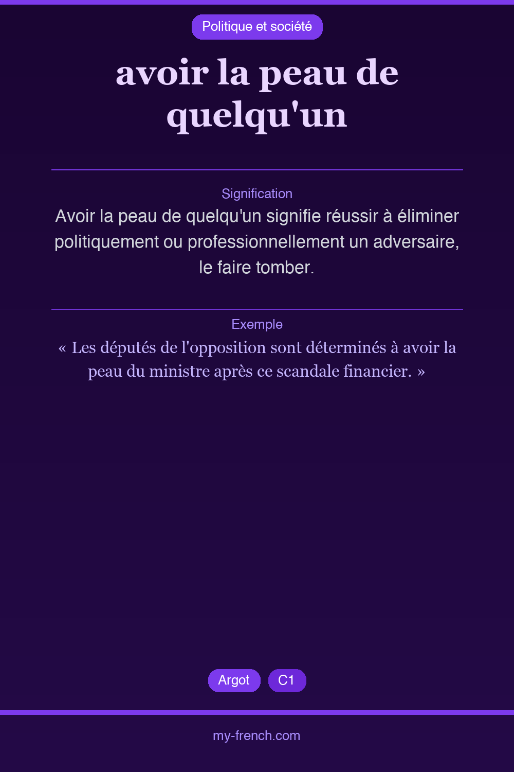 Expression idiomatique : avoir la peau de quelqu'un
