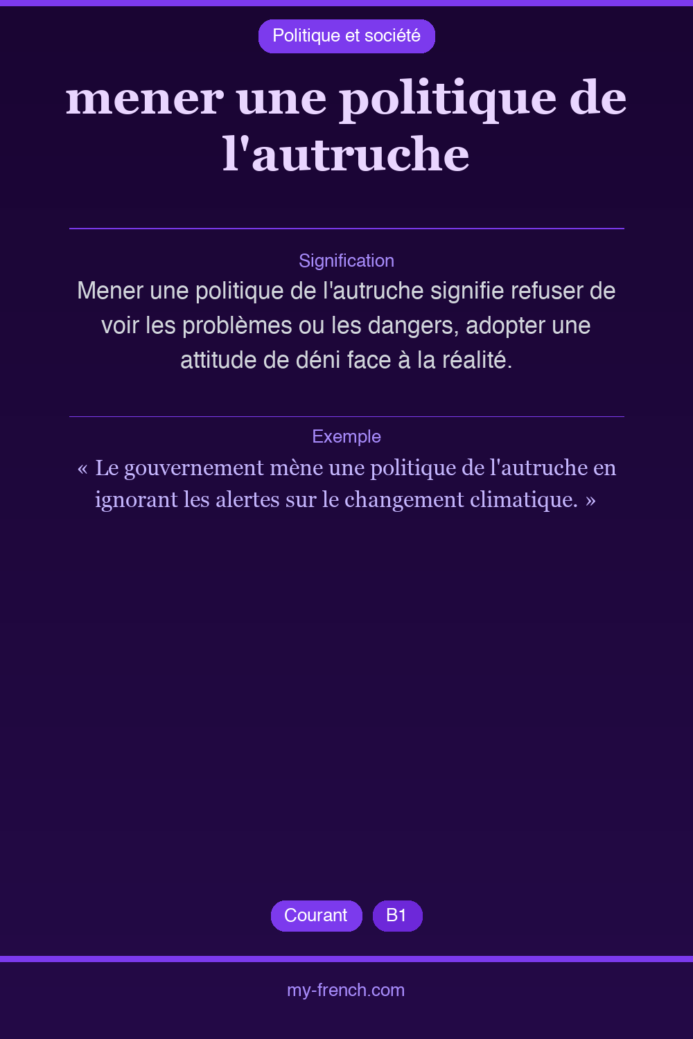 Expression idiomatique : mener une politique de l'autruche